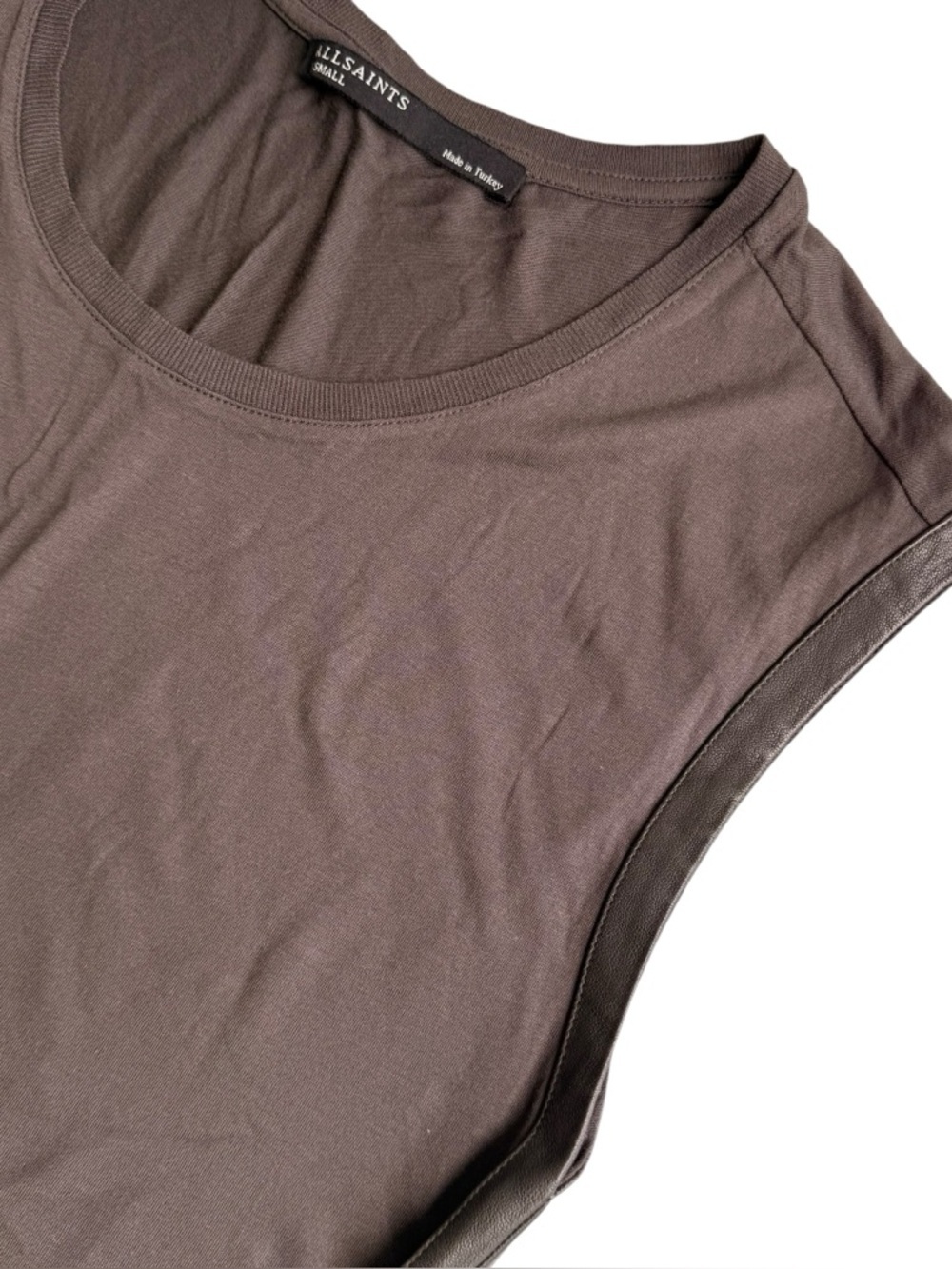 AllSaints Lamb Leather Trim Sleeveless Brown Tank XS - Picture 2 of 7